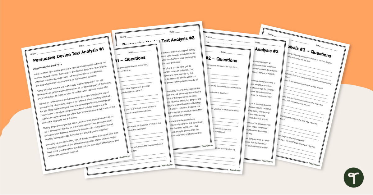 Analysing Persuasive Devices Worksheets | Teach Starter