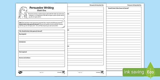 Persuasive Writing Week One Homework - Worksheet - Twinkl