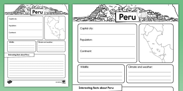All About Peru Research Activity for K-2nd Grade - Twinkl