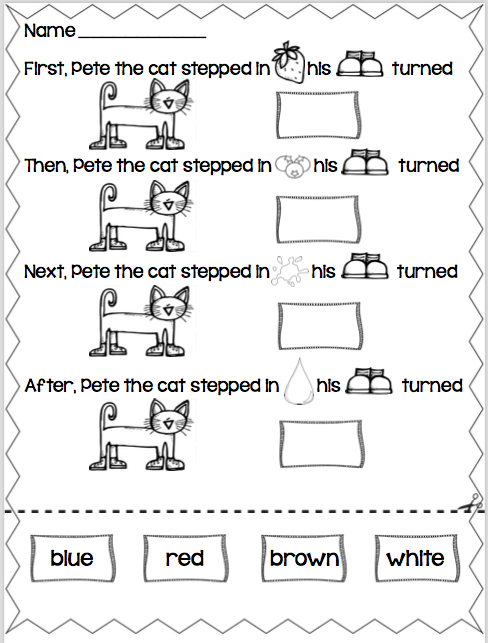 FREE Pete the Cat- I Love my White shoes worksheet