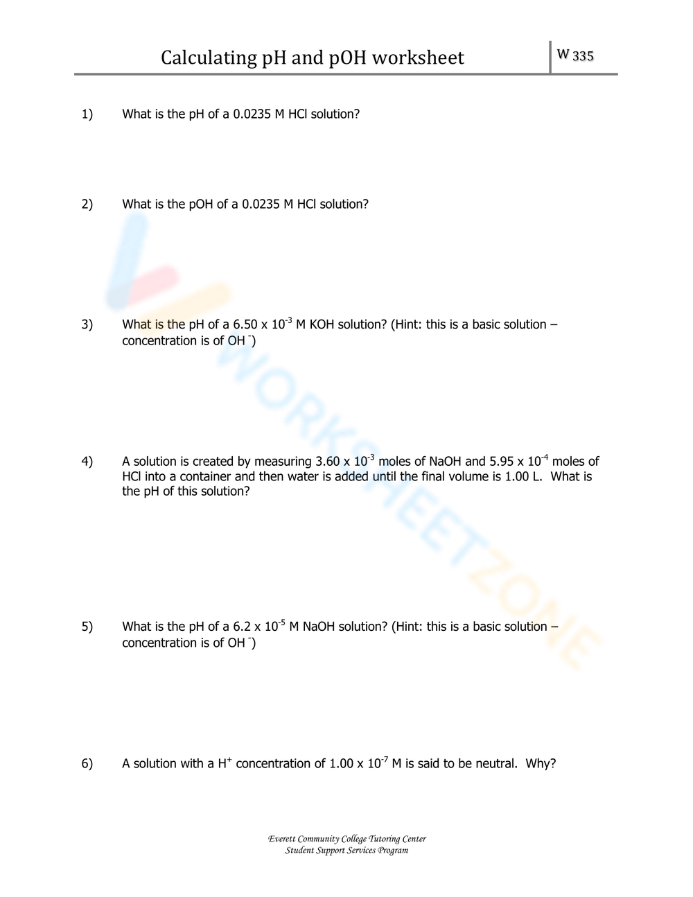 Acid and Base Worksheets