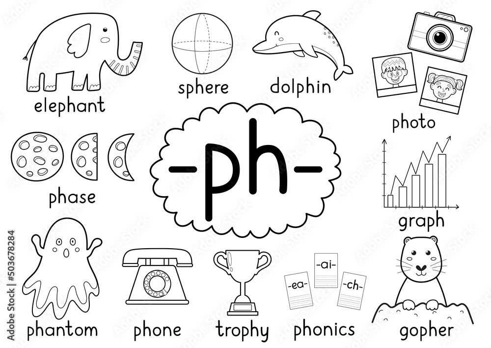 Ph digraph spelling rule black and white educational poster set ...
