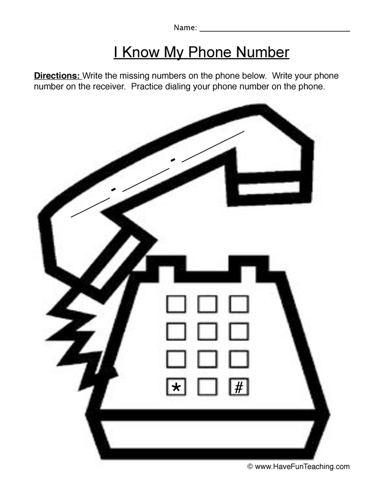 phone number worksheet