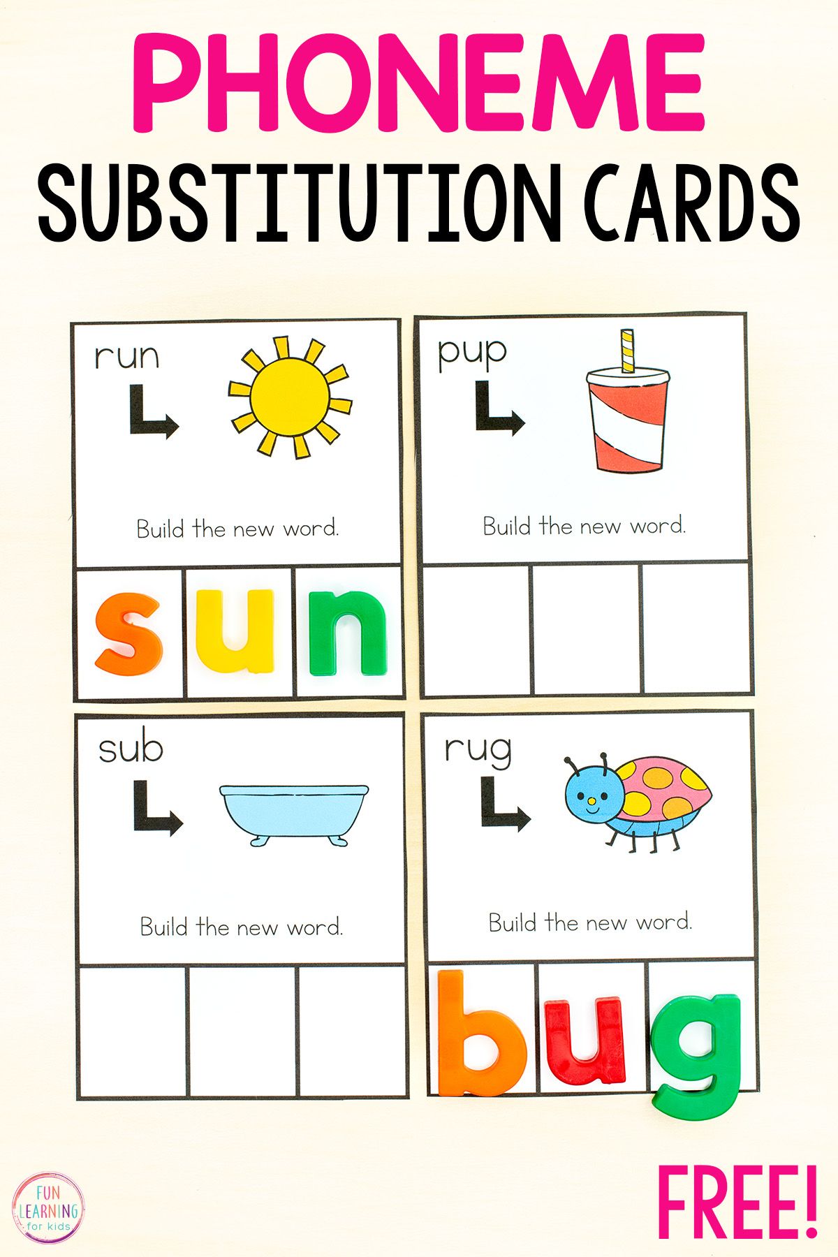 Printable Beginning Sounds Phoneme Substitution Cards | Cvc words ...