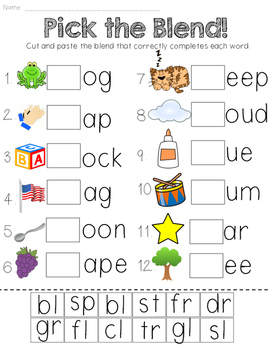 Blends and Phoneme Cut &  Paste Worksheets