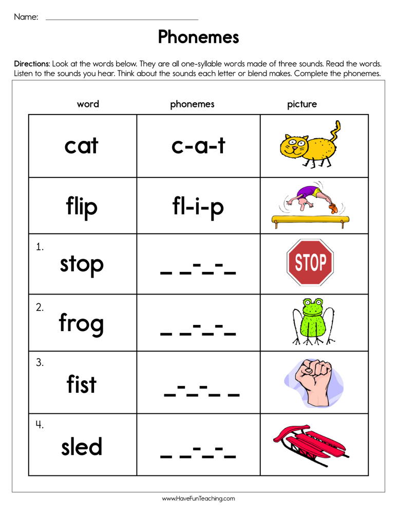 phonemes worksheet