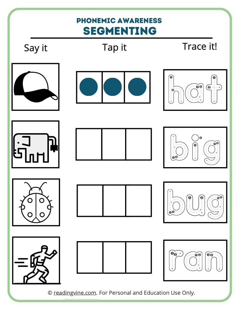 Phoneme Segmentation Worksheets - ReadingVine