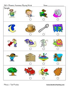 Phonemic Awareness: Rhyming Words Worksheet for 1st - 2nd Grade ...