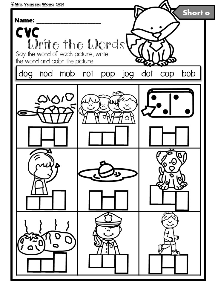 Phonics Worksheets CVC Write the Words for Kindergarten and First ...
