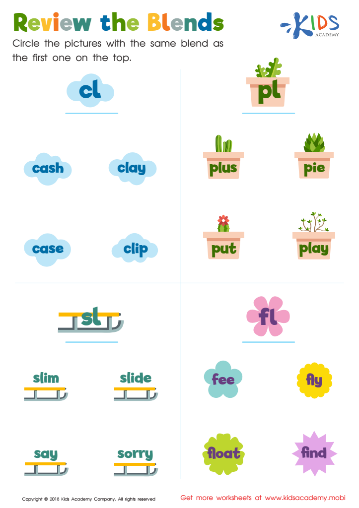 phonics blends worksheet for kindergarten