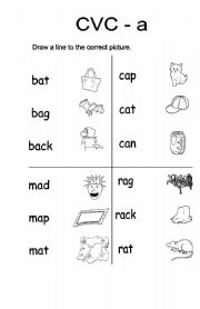 CVC-a Vocabulary words - ESL worksheet by Yellowismyfavoritecolor