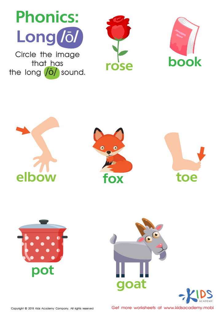 Phonics Long O Worksheet: Free Reading Printable PDF for Kids