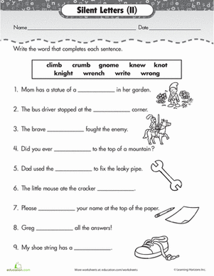 Phonics Review: More Silent Letters | Worksheet 