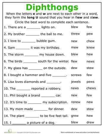 Image result for free printable worksheets for grade 4 diphthongs ...
