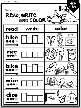Phonics Worksheets CVCe Long Vowels-Read Write &  Color ...