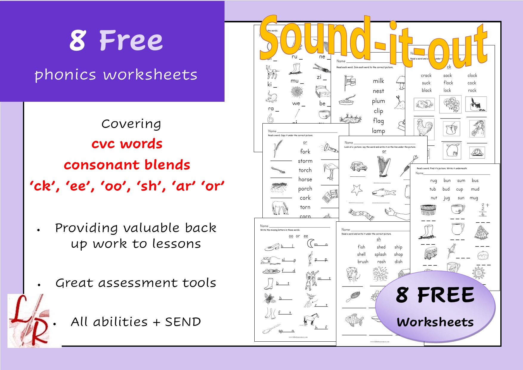 8 Phonics Worksheets FREE  