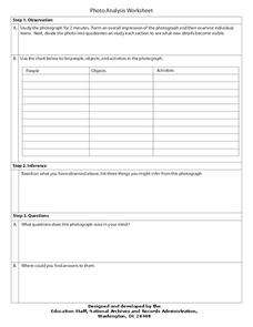 Photo Analysis Worksheet Worksheet for 5th - 6th Grade | Lesson Planet