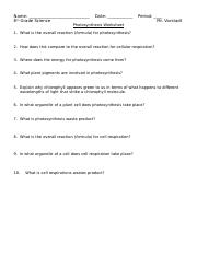 Photosynthesis Worksheet.doc - Name: 8th Grade Science Date ...