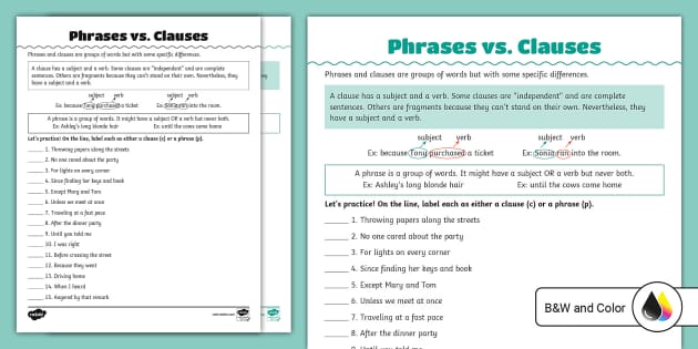 Phrases and Clauses Practice Activity for 6th-8th Grade