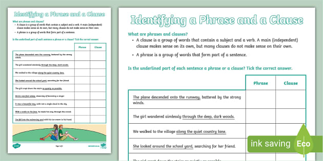 phrase and clause worksheet