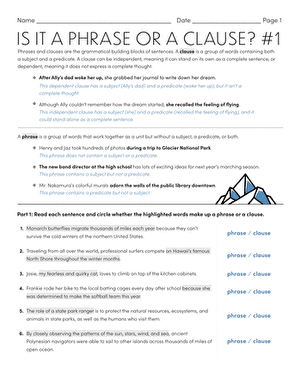 Is It a Phrase or a Clause? #1 | Worksheet 