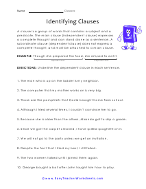 Clause and Phrase Worksheets