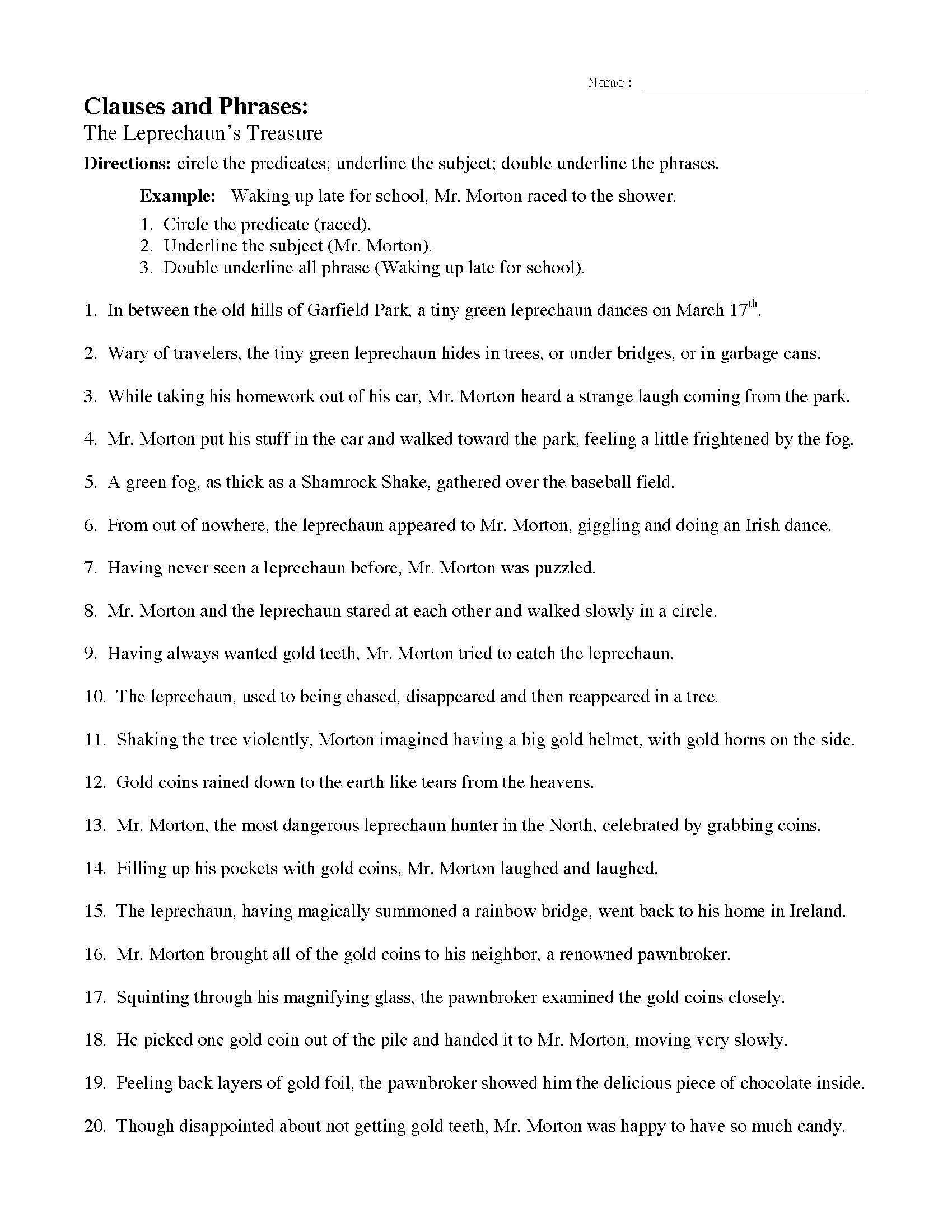phrase or clause worksheet