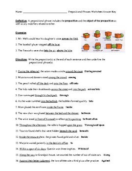 Prepositional Phrases: Worksheet, Test, or Homework with Detailed Answer Key