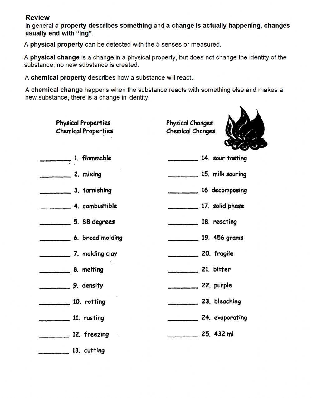 Physical and Chemical Changes online worksheet for 8  