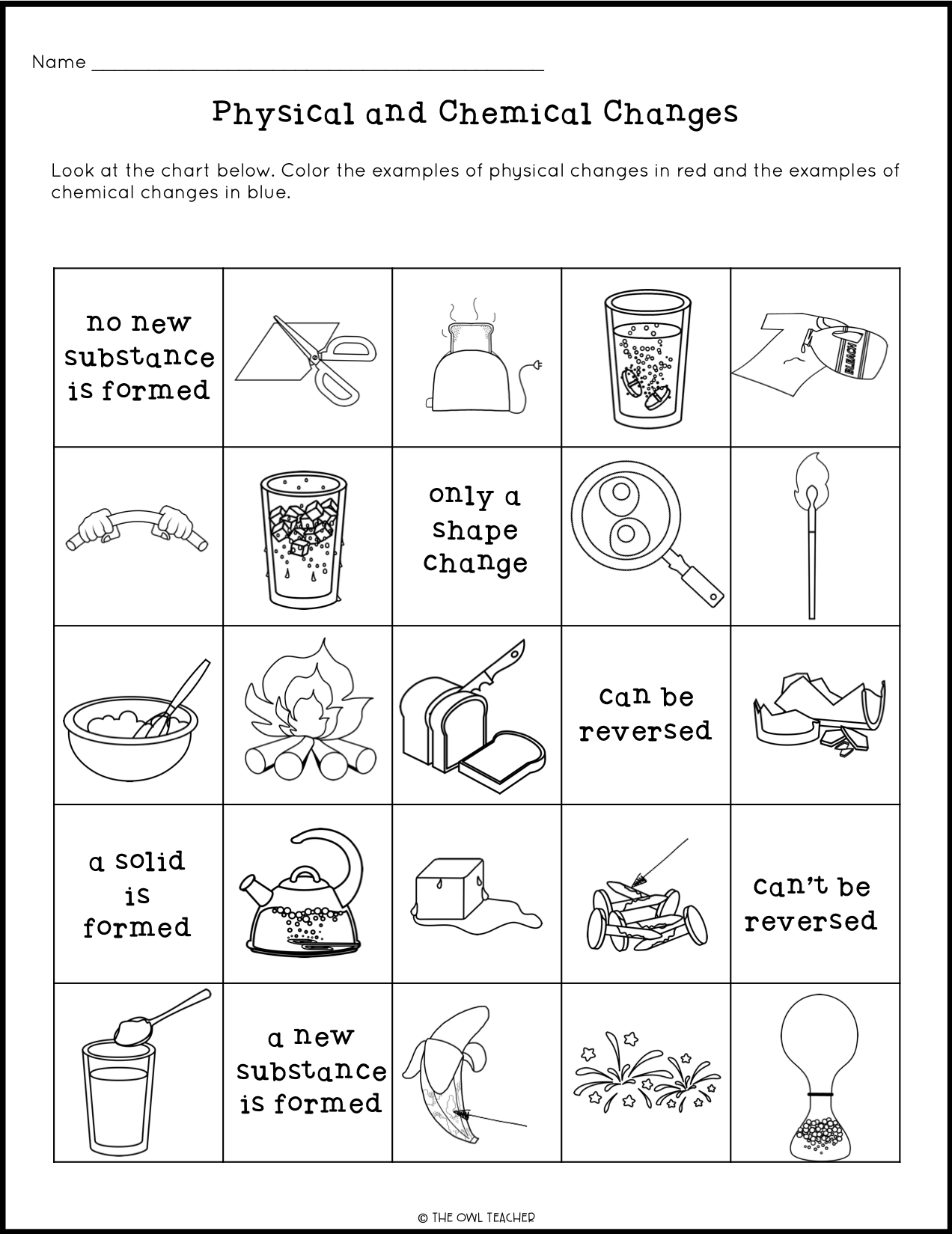 Physical and Chemical Changes Craftivity - The Owl Teacher