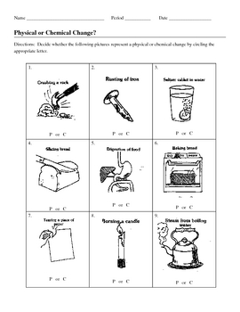 physical and chemical changes worksheet for kids