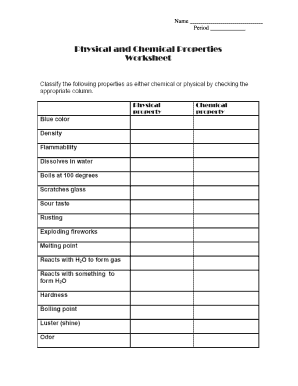 physical and chemical properties worksheet middle school