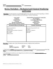 physical and chemical weathering worksheet