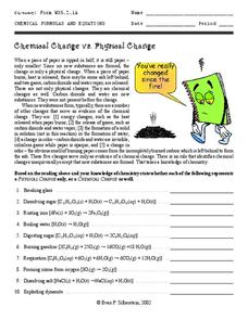 physical changes and chemical changes worksheet