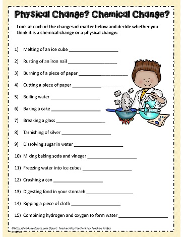 Quiz for Physical or Chemical Change Worksheets
