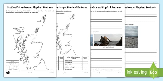 Scotlands Landscape Physical Features Worksheets - Twinkl
