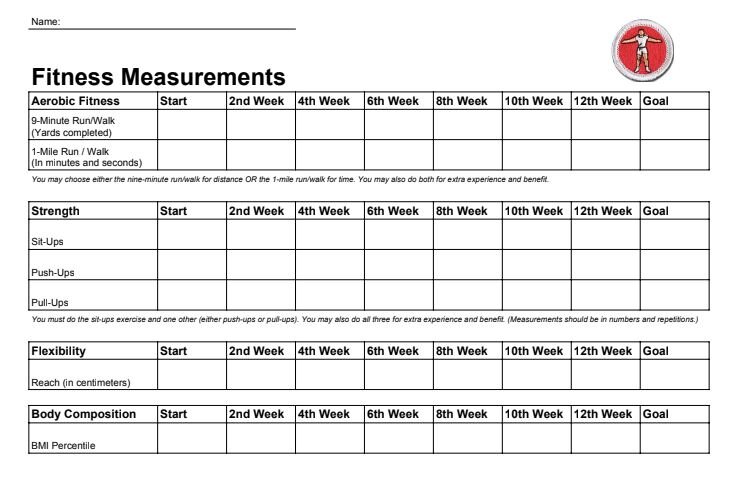 physical fitness merit badge worksheet