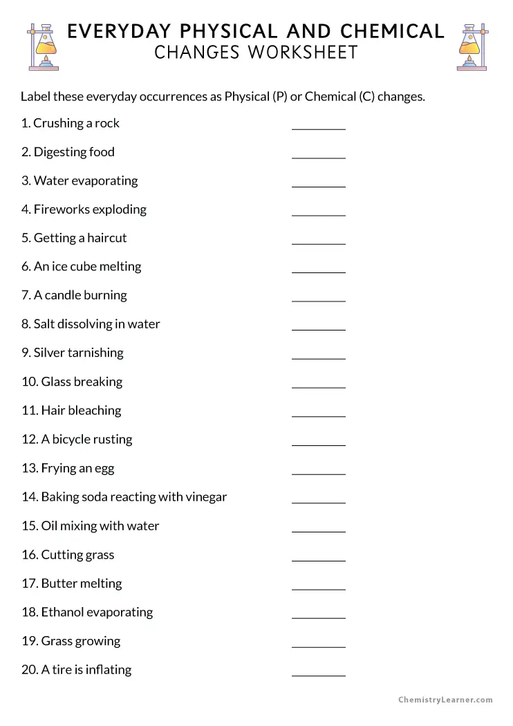 Free Printable Physical and Chemical Properties and Changes Worksheets