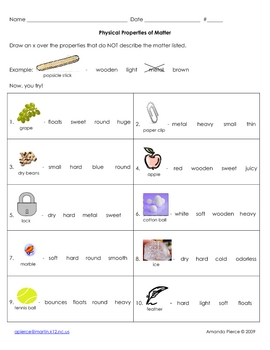 physical properties of matter worksheet