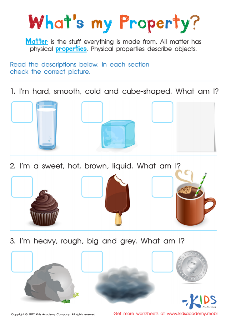 Physical Properties Of Matter Worksheet: Free Printable PDF for Kids