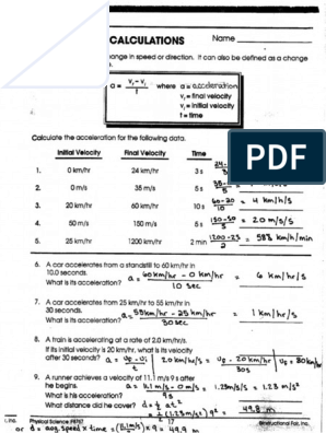 Acceleration Calculations Answer Key | PDF