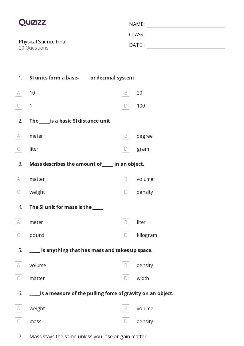 50+ Physical Science worksheets for 9th Grade on Quizizz | Free ...