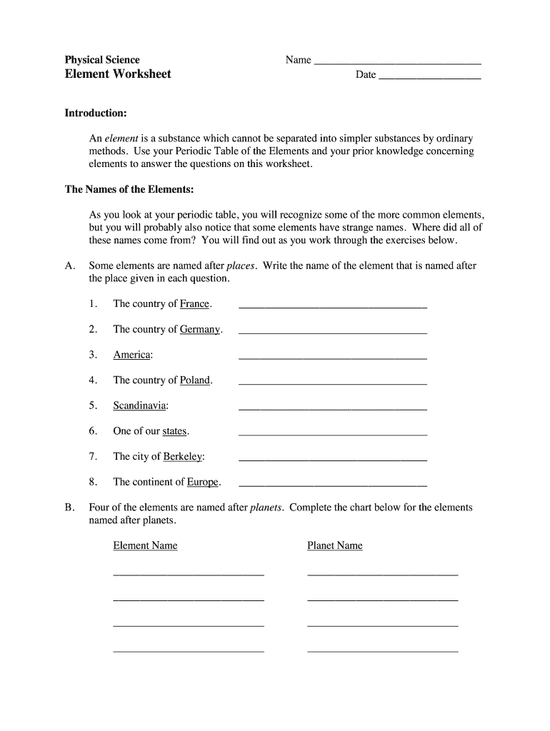 Physical science element worksheet: Fill out &  sign online | DocHub