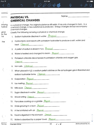 Physical or Chemical Changes Worksheet - FreeSchool Publishing