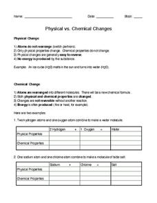 physical vs chemical changes worksheet