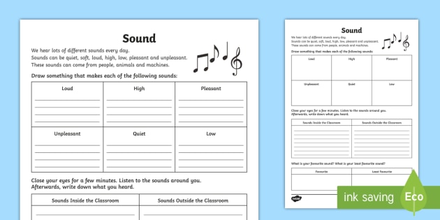 Types of Sounds Worksheet (teacher made) - Twinkl
