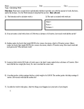 physics work worksheet