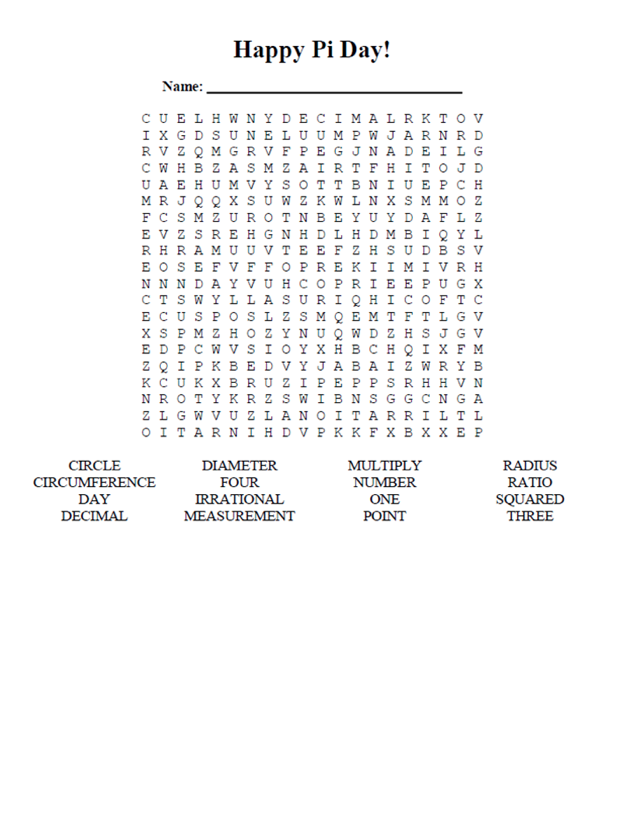 pi day worksheet