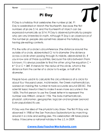 Pi Day Worksheets