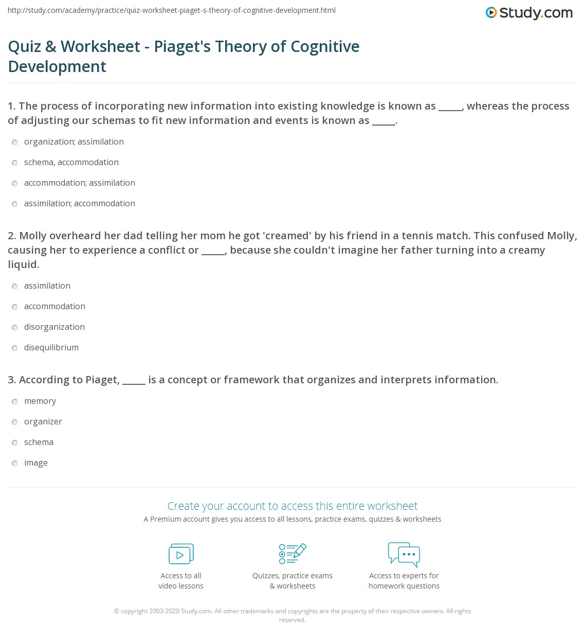 piaget application worksheet answers